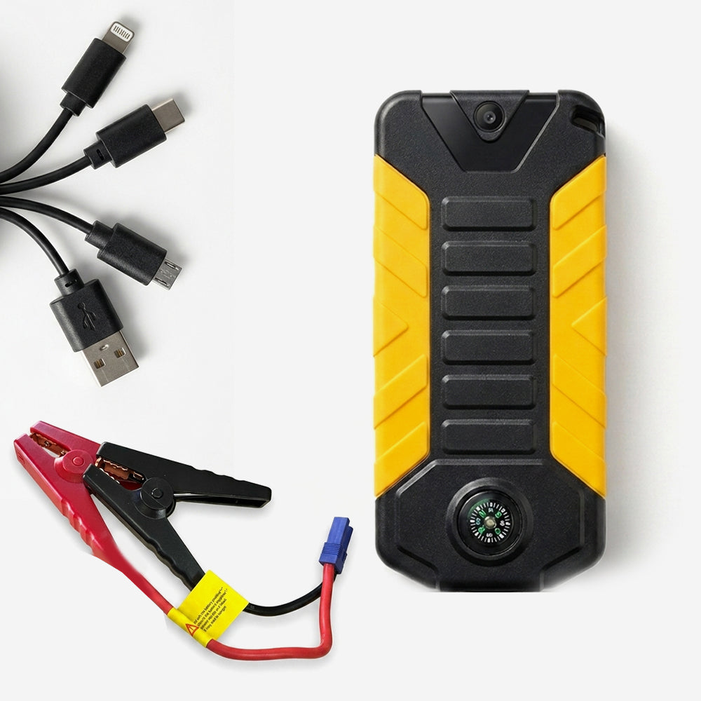 شاحن لبطارية السيارة مع كوابل و بور بانك وبوصلة Portable Power Bank for Car