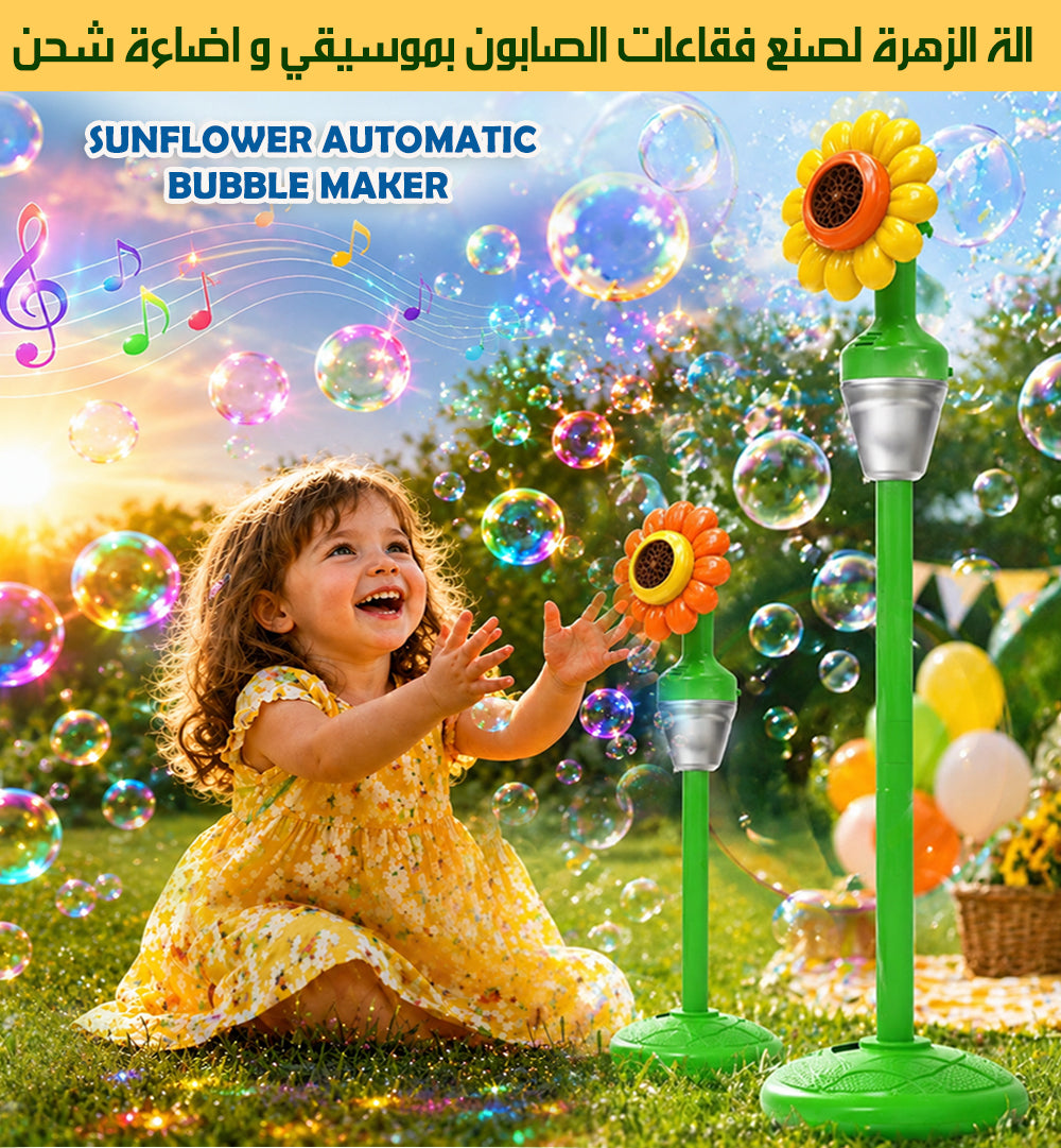 الة الزهرة لصنع فقاعات الصابون بموسيقي و اضاءة شحن SUNFLOWER AUTOMATIC BUBBLE MAKE